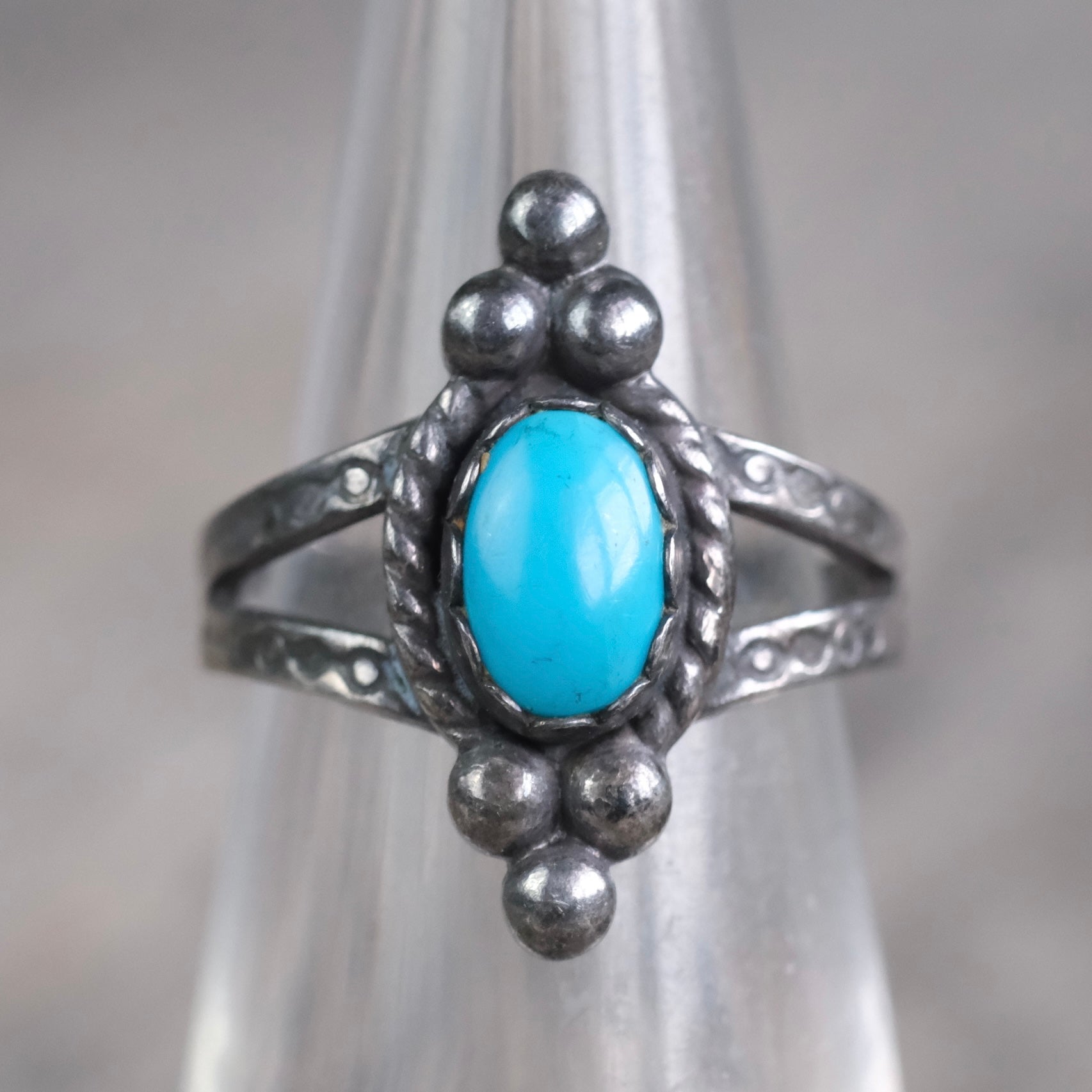 Vintage Sterling Turquoise Stamped Band Ring 5
