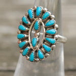 Vintage Sterling Turquoise Cluster Ring 6.5