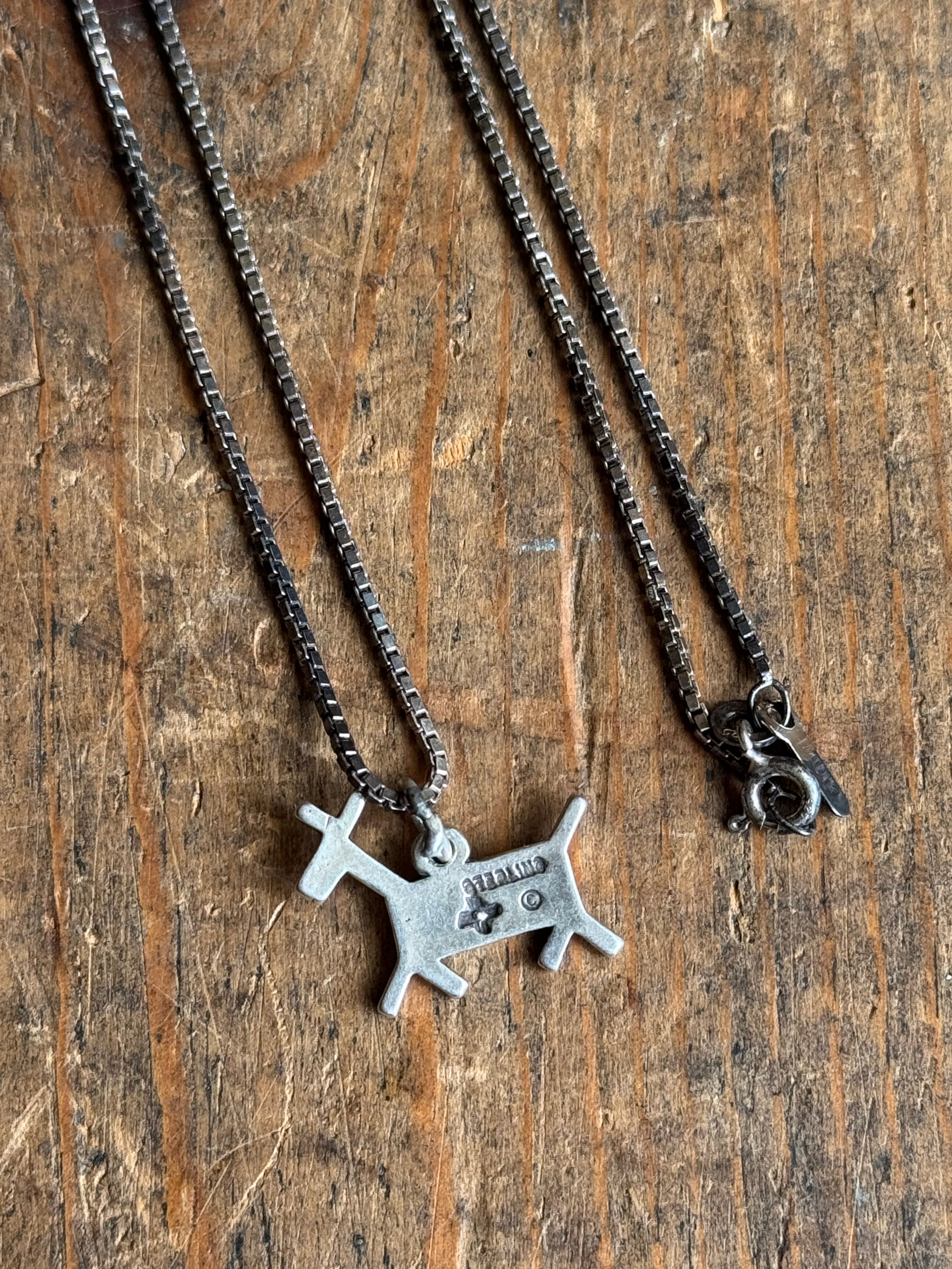 Vintage Sterling Silver Stamped Fetish Dog 18" Necklace