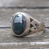 Vintage Sterling Hematite Stamped Arrows Ring 11.25