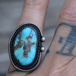 Vintage Sterling Turquoise Roper Ring 5.5