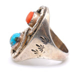 Vintage Sterling Turquoise and Coral Snake Ring 11