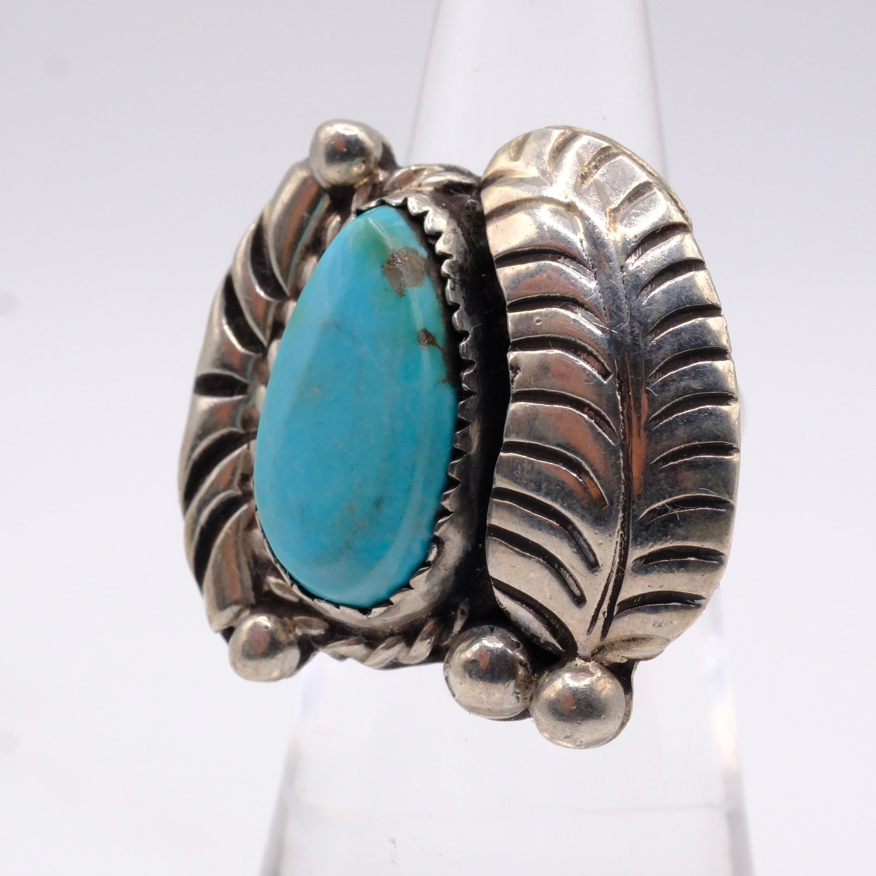 Vintage Sterling Turquoise Feather Ring 5