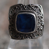 Vintage Sterling Blue Glass Ring 8