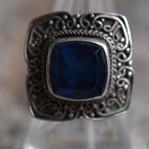 Vintage Sterling Blue Glass Ring 8