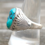 Vintage Sterling Ribbed Band Turquoise Ring 9.75