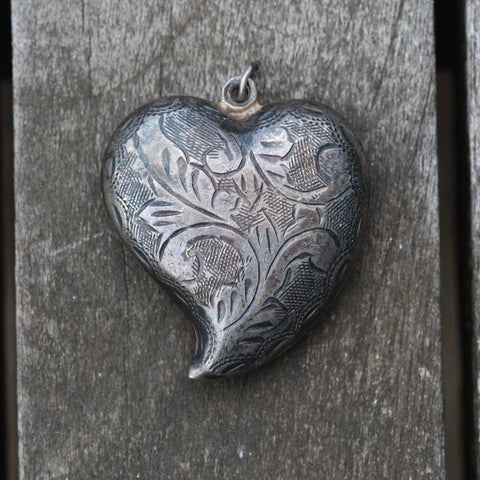 Vintage Sterling Engraved Heart Pendant