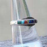 Vintage Sterling Multistone Inlay Band 8.5