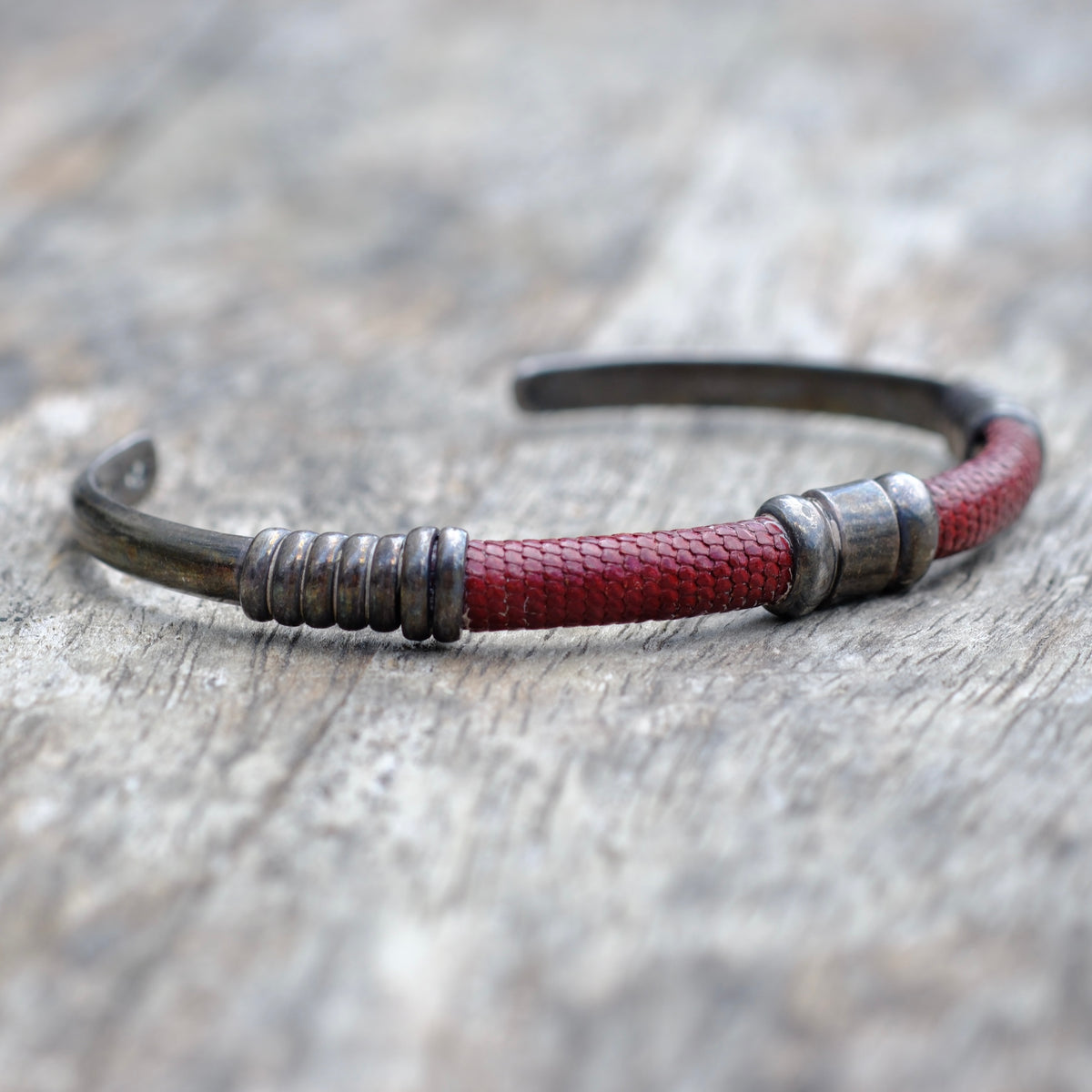 Vintage Sterling Silver and Leather Cuff Bracelet