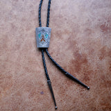 Vintage Sterling Turquoise and Coral Inlay Bolo Tie
