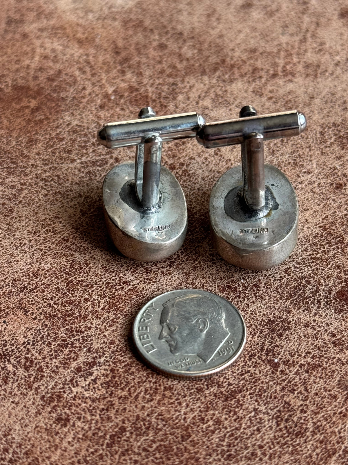 Vintage Sterling Silver Royston Turquoise Cufflinks