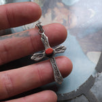 Vintage Sterling Silver Spiny Oyster Cross Necklace