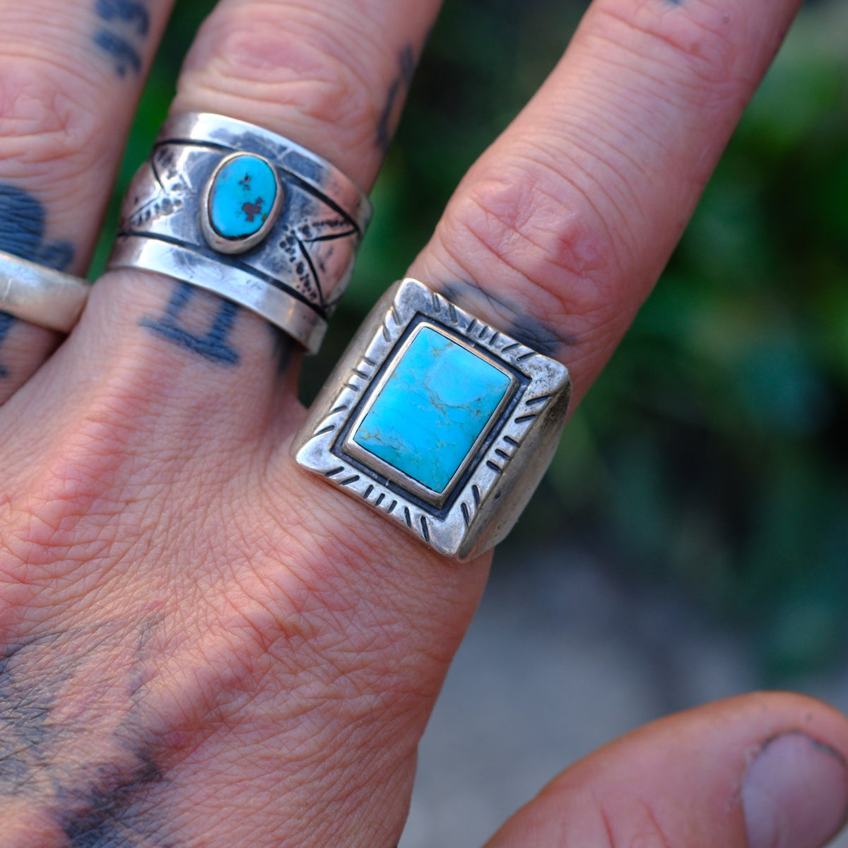 Vintage Sterling Turquoise Ring 9.75