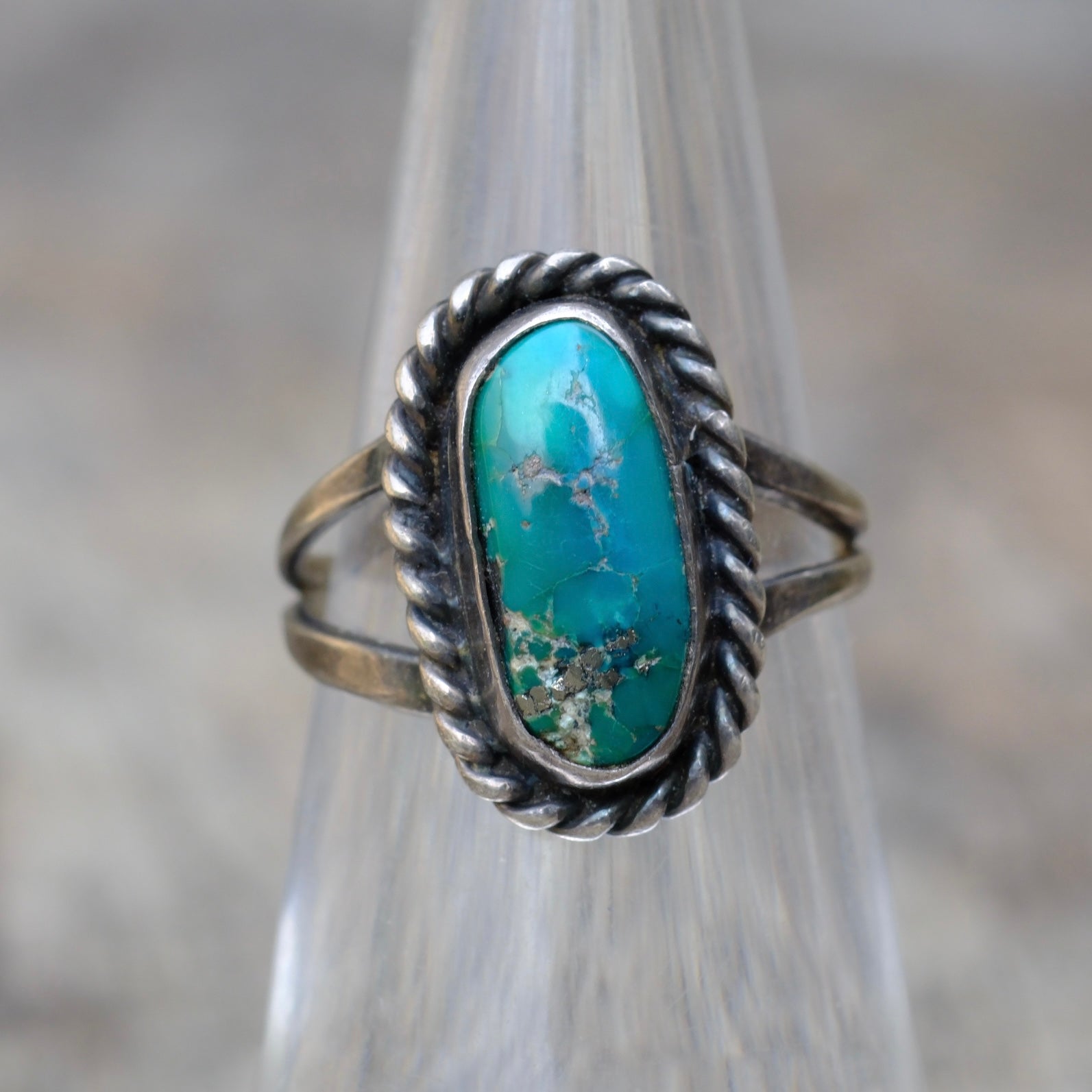 Vintage Sterling Turquoise Roper Ring 5