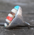 Vintage Sterling Multistone Inlay Ring 10.5
