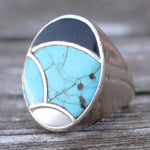 Vintage Sterling Turquoise Onyx and MOP Inlay Ring 8