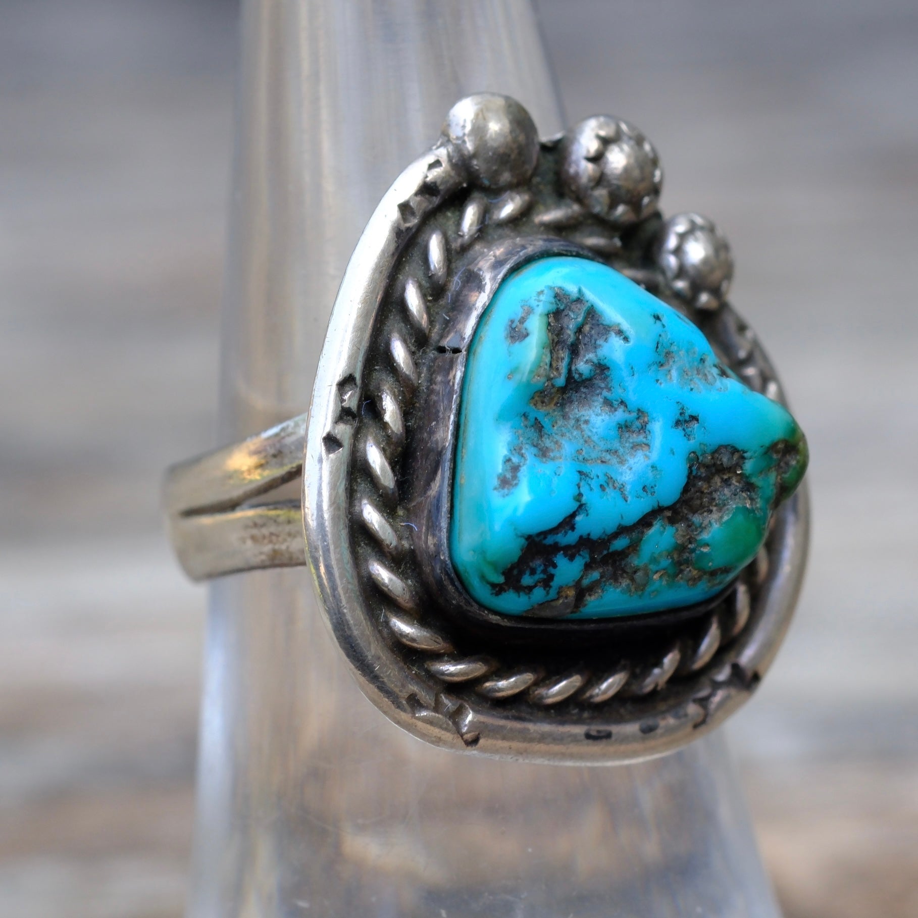 Vintage Sterling Turquoise Roper Ring 6.5