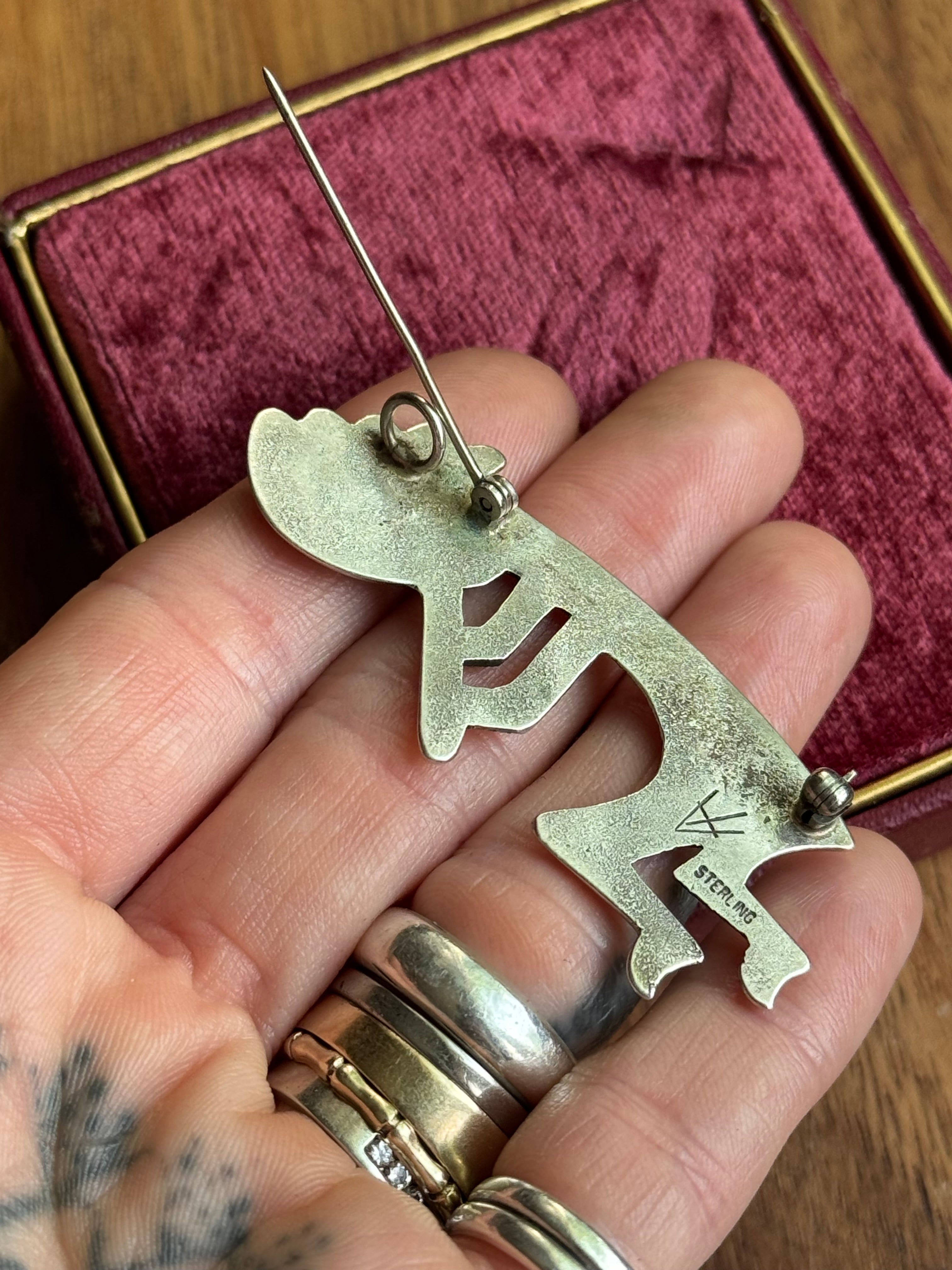 Vintage Sterling Silver Sandcast Kokopelli Pin/Pendant