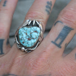 Vintage Sterling Turquoise Ribbed Band Ring 8.75