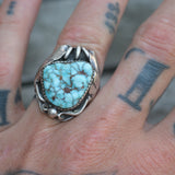 Vintage Sterling Turquoise Ribbed Band Ring 8.75