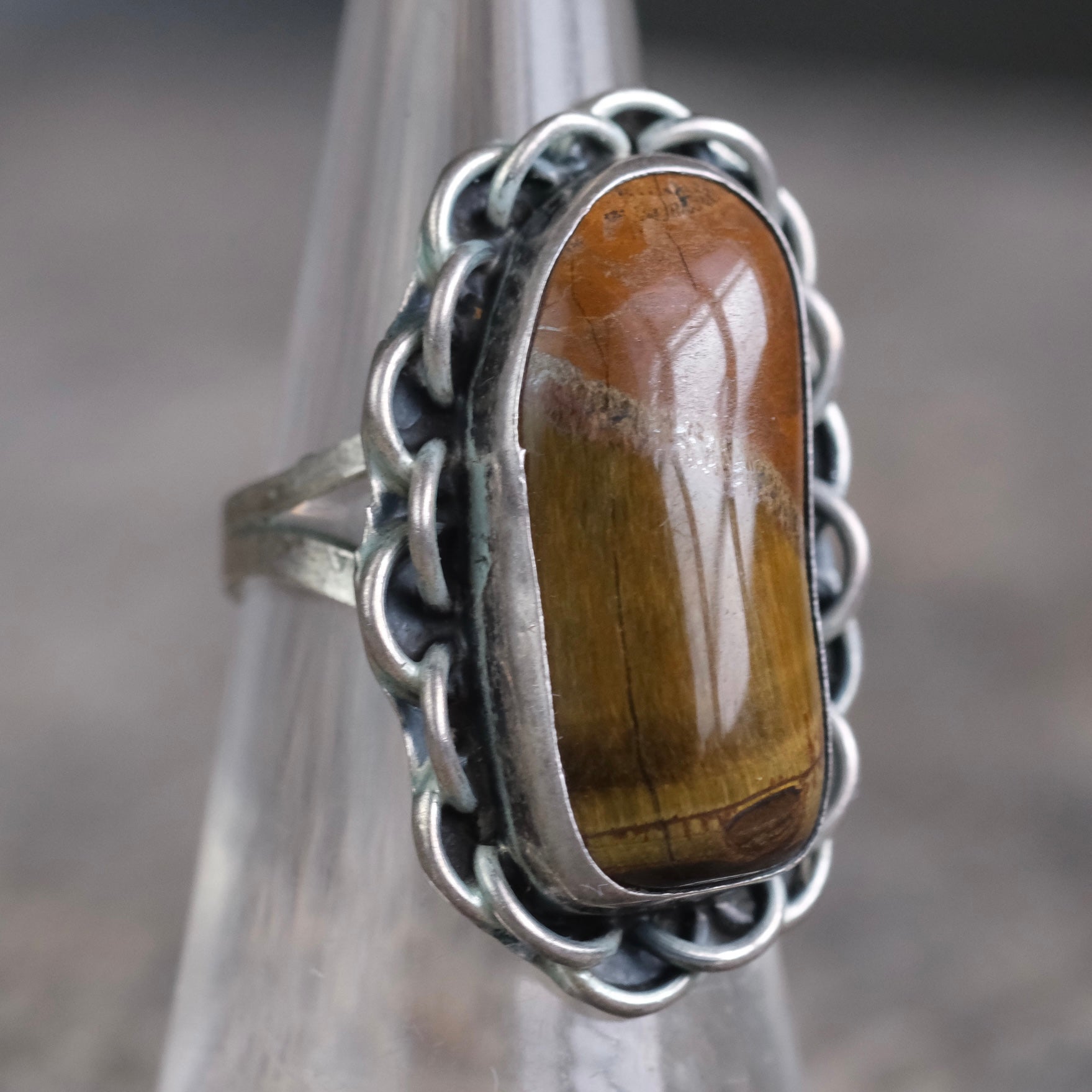 Vintage Sterling Brown Jasper Ring 6.25