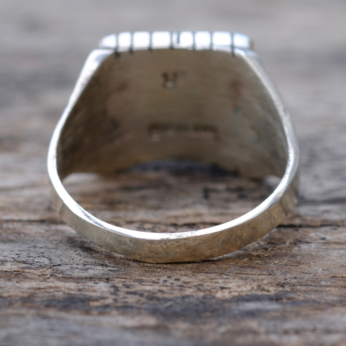 Vintage Sterling Turquoise Ribbed Band Ring 13