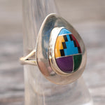 Vintage Sterling Multistone Inlay Ring 7