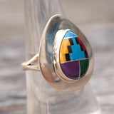 Vintage Sterling Multistone Inlay Ring 7