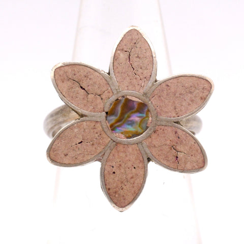 Vintage Sterling Jasper Flower Ring 5.75