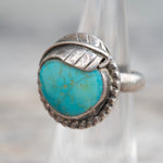 Vintage Sterling Turquoise Feather Ring 3.5