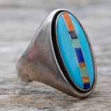 Vintage Sterling Multistone Inlay Ring 10