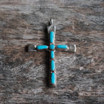 Vintage Sterling 7-Stone Turquoise Cross Necklace