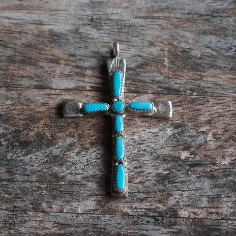 Vintage Sterling 7-Stone Turquoise Cross Necklace