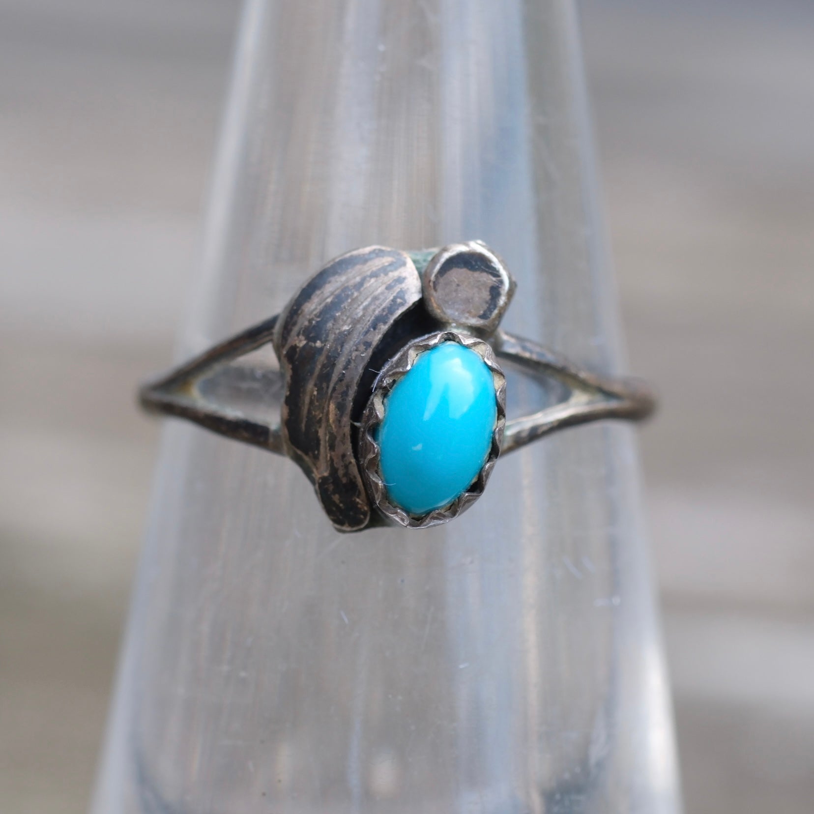 Vintage Sterling Turquoise Feather Ring 5.75