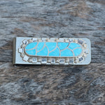 Vintage Sterling Silver Turquoise Inlay Money Clip