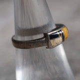 Vintage Sterling Tigers Eye and Onyx Inlay Band 6.25