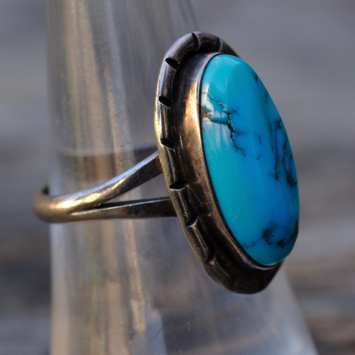 Vintage Sterling Turquoise Ring 7.5