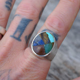 Vintage Sterling Multistone Inlay Ring 10