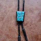 Vintage Sterling Turquoise Inlay Fish Scale Bolo Tie