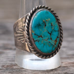 Vintage Sterling Turquoise Stamped Band Ring 11.75