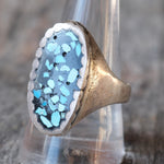 Vintage Sterling Turquoise Chip Inlay Ring 10