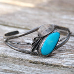 Vintage Sterling Turquoise Feather Cuff