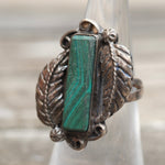Vintage Sterling Malachite Feather Ring 6.25