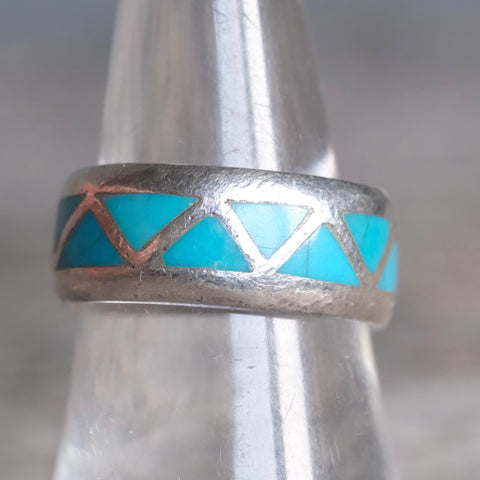 Vintage Sterling Turquoise Inlay Band 7.75