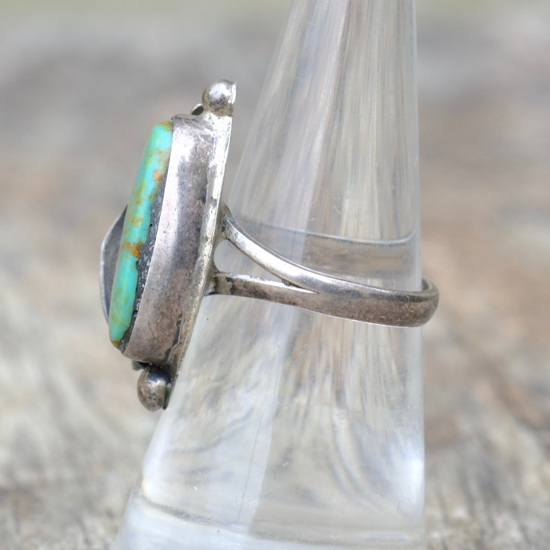 Vintage Sterling Turquoise Feather Ring 7