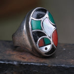 Vintage Sterling Zuni Inlay Sunface Ring 11.25