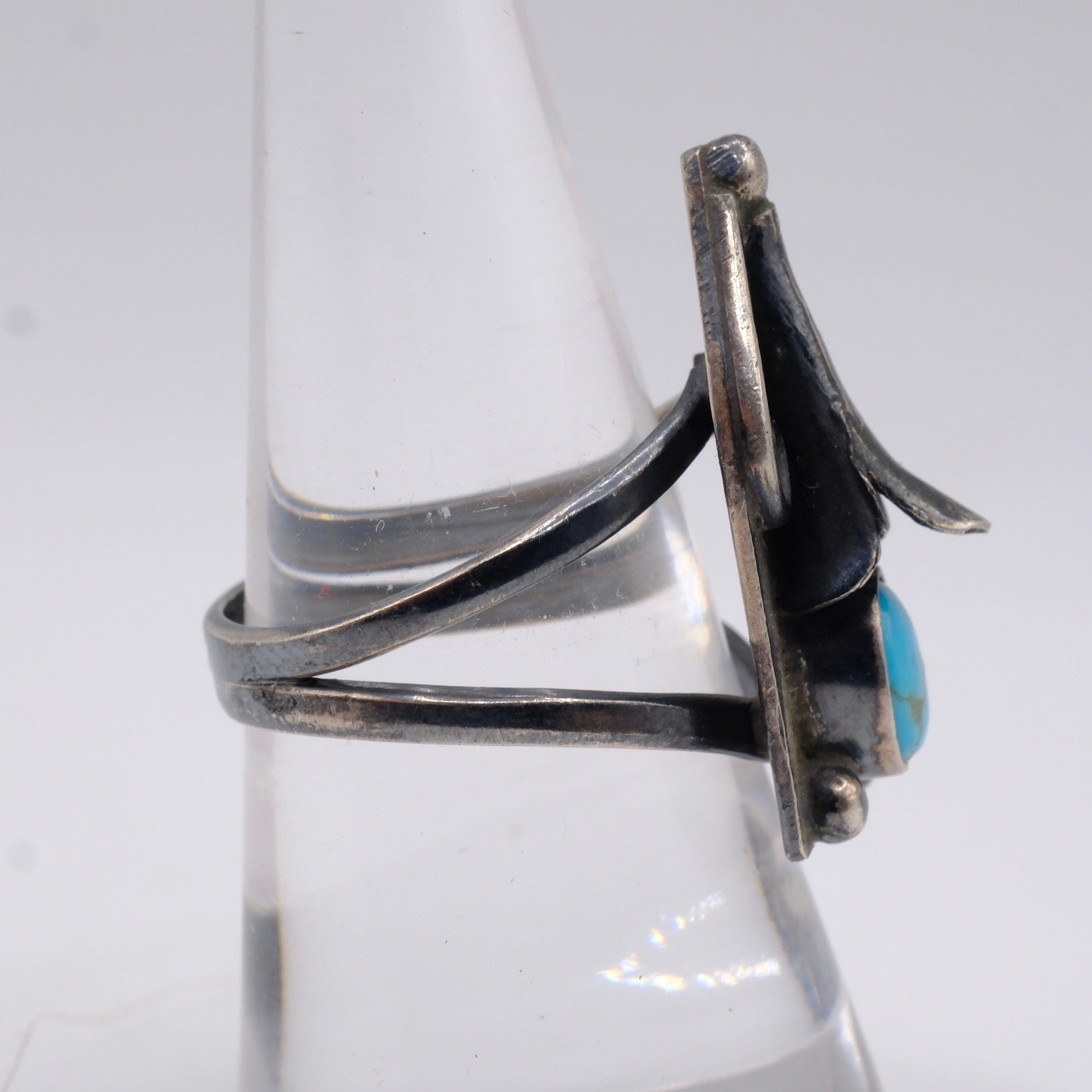 Vintage Sterling Turquoise Blossom Ring 7.25