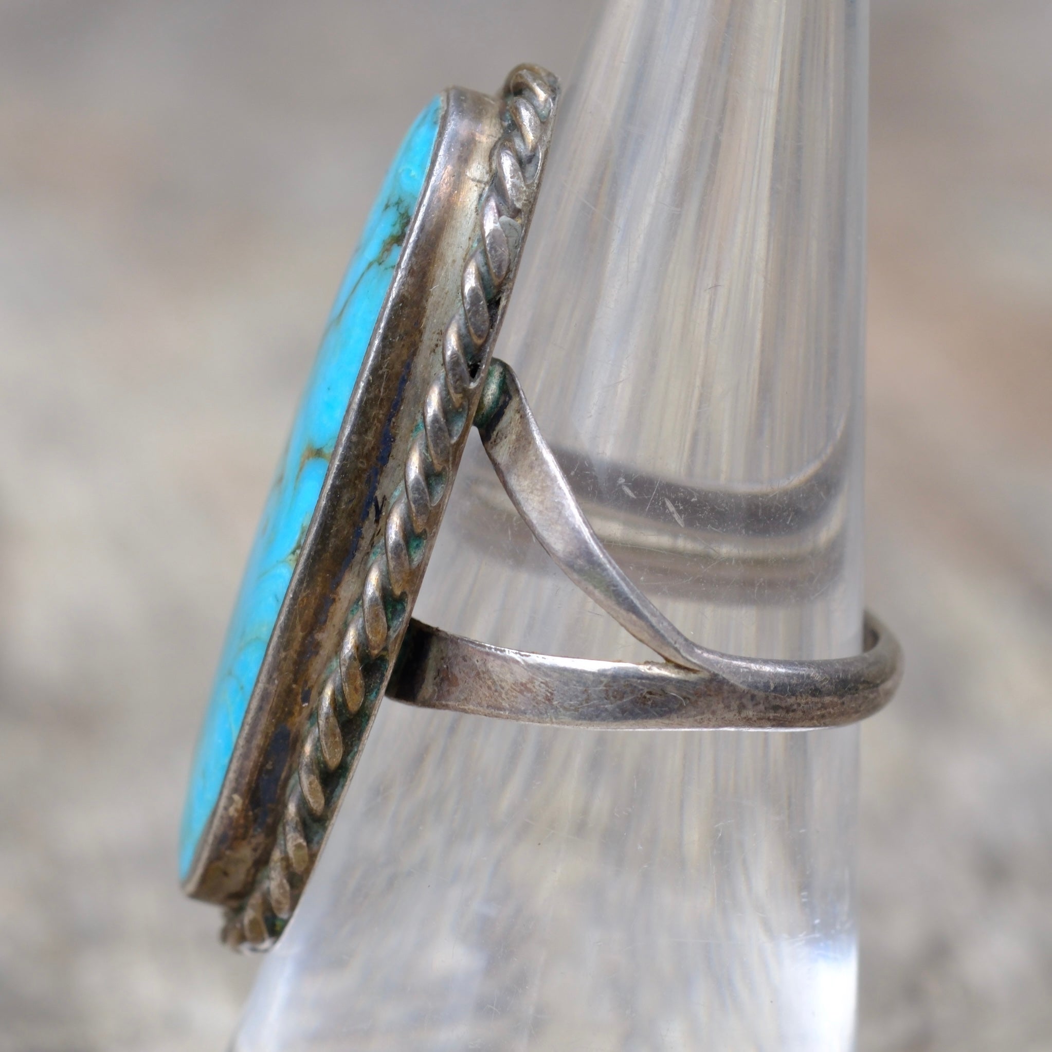 Vintage Sterling Turquoise Roper Ring 7