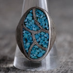 Vintage Sterling Crushed Turquoise Inlay Ring 10.5