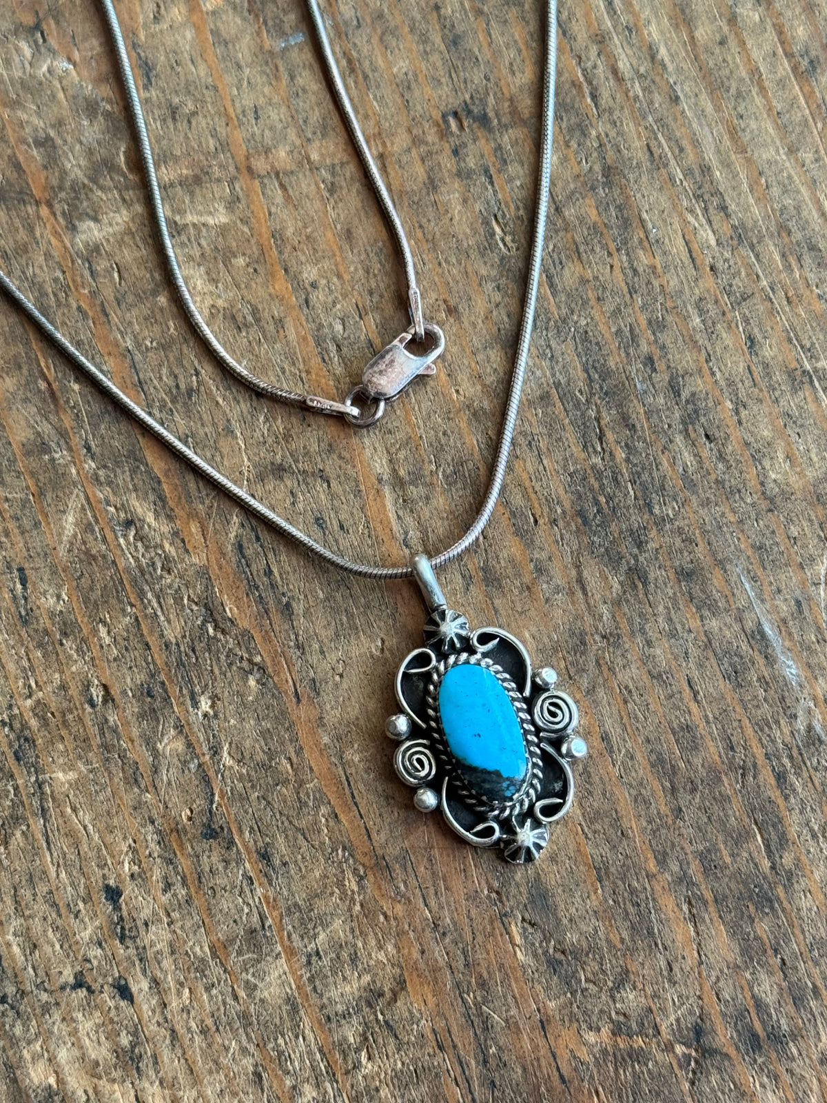 Vintage Sterling Silver Turquoise Florette Necklace